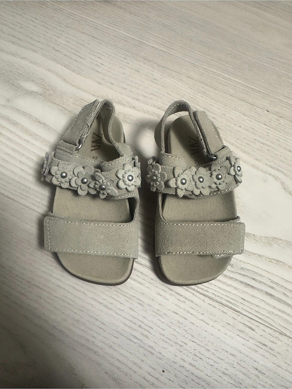Zara Kids Floral Suede Sandals Beige Girls EU 22